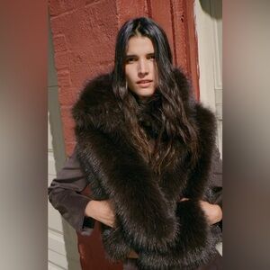NWT Zara Dark Brown Faux Fur Vest